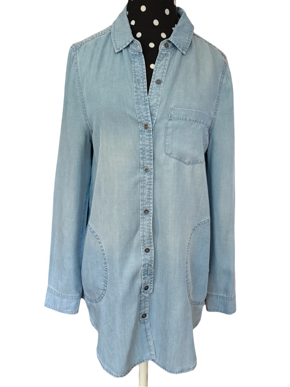 Liverpool Tencel Lyocell Chambray Button Front Shirt Blue Long Sleeve Tunic XS